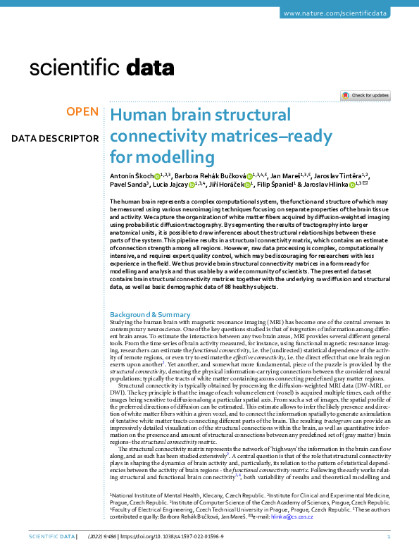 (PDF) Human brain structural connectivity matrices–ready for modelling