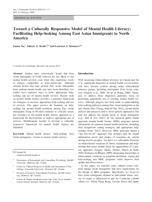 (PDF) Toward a Culturally Responsive Model of Mental Health Literacy ...