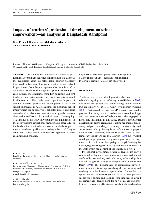 (PDF) Impact of teachers’ professional development on school ...