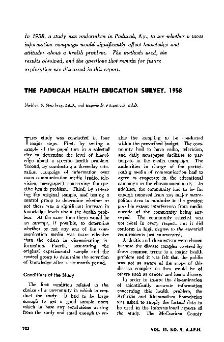 (PDF) The Paducah Health Education Survey, 1958 | Sheldon Steinberg ...