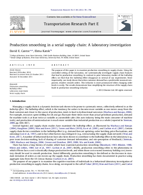 (PDF) Production smoothing in a serial supply chain: A laboratory ...