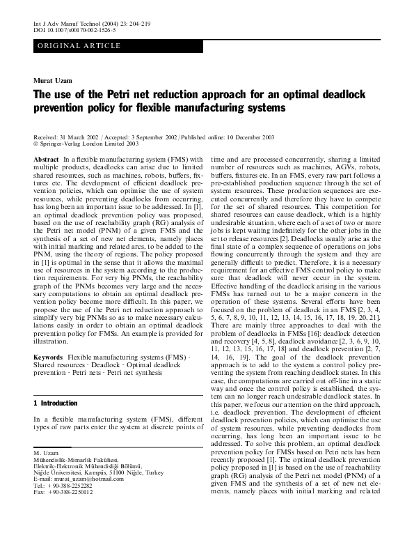 (PDF) The use of the Petri net reduction approach for an optimal ...