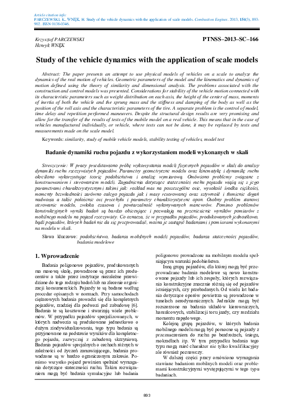 (PDF) Study of the vehicle dynamics with the application of scale