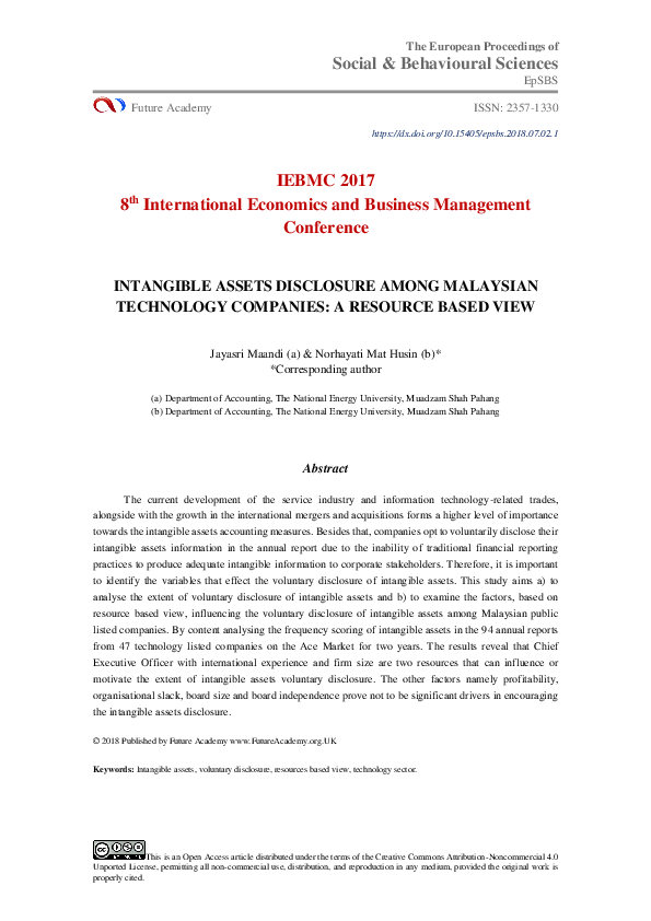 (PDF) Intangible Assets Disclosure Among Malaysian Technology Companies ...