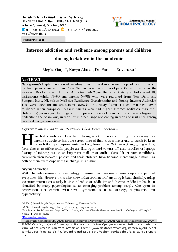 (PDF) Internet addiction and resilience among parents and children ...