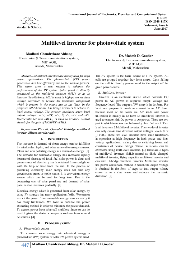 (PDF) Multilevel Inverter for photovoltaic system