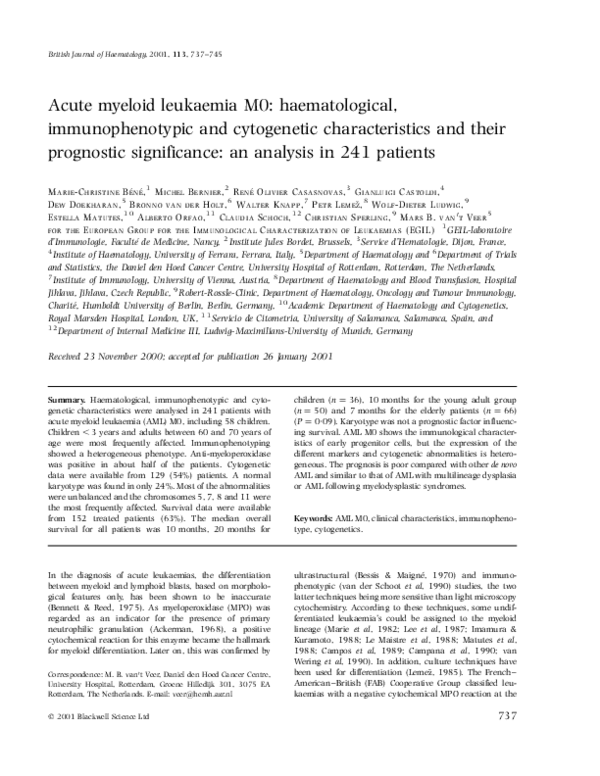 (PDF) Acute myeloid leukaemia M0: haematological, immunophenotypic and ...
