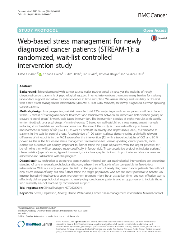 (PDF) Web-based stress management for newly diagnosed cancer patients ...