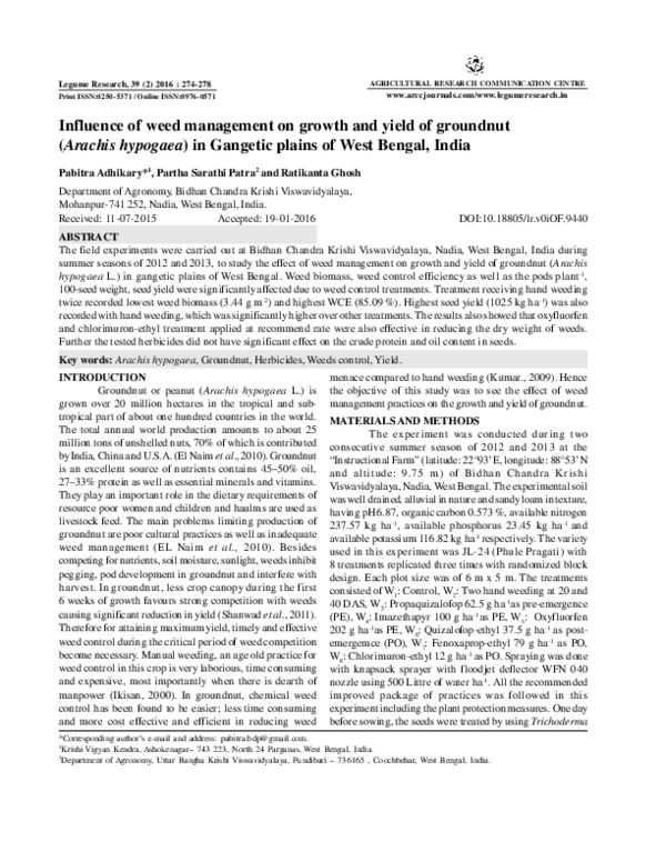 (PDF) Influence of weed management on growth and yield of groundnut ...
