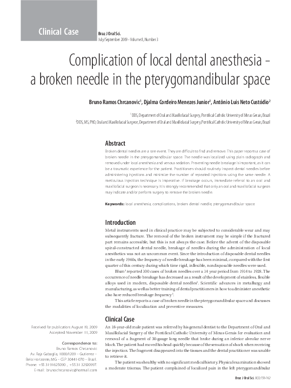 (PDF) Complication of local dental anesthesia a broken needle in the