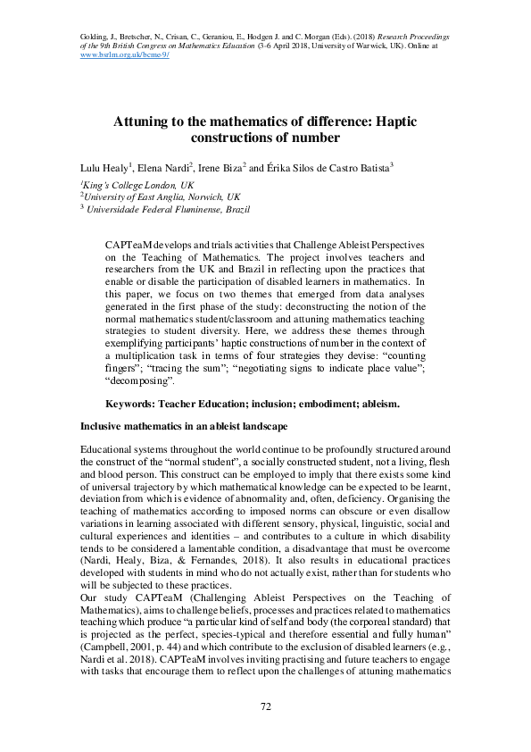(PDF) Attuning to the mathematics of difference: Haptic constructions ...