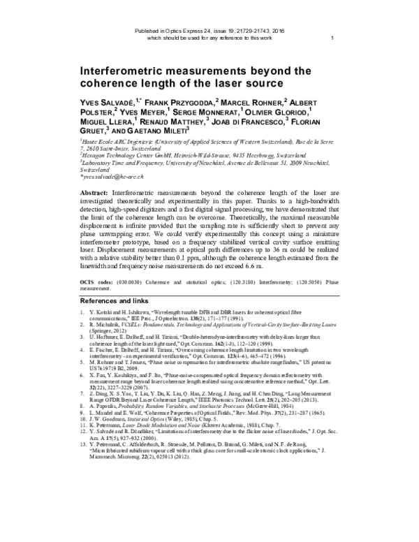 (PDF) Interferometric measurements beyond the coherence length of the ...