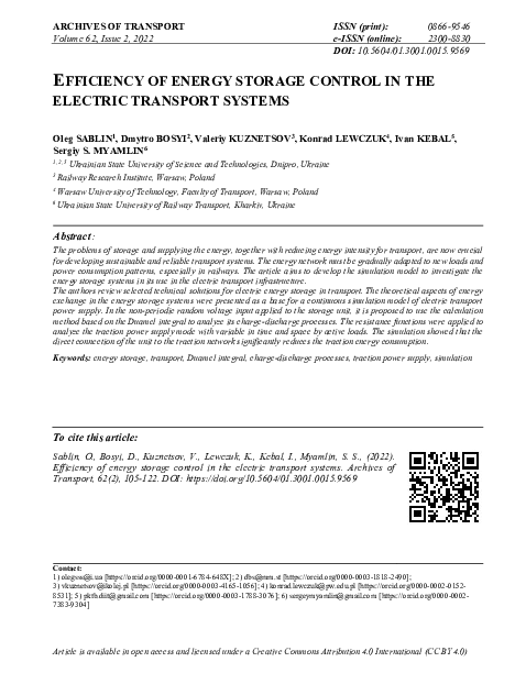 (PDF) Efficiency of energy storage control in the electric transport ...