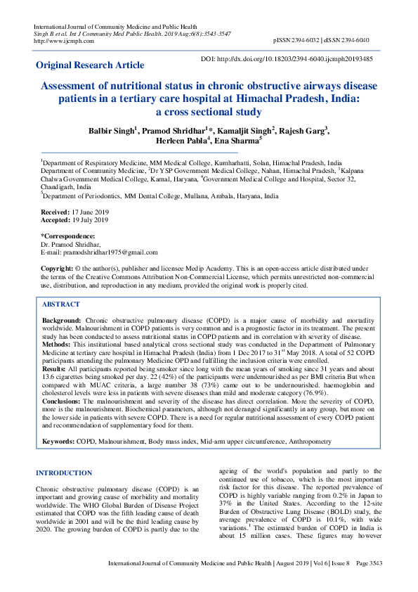 (PDF) Assessment of nutritional status in chronic obstructive airways ...