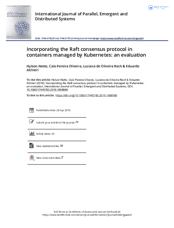 (PDF) Incorporating the Raft consensus protocol in containers managed ...