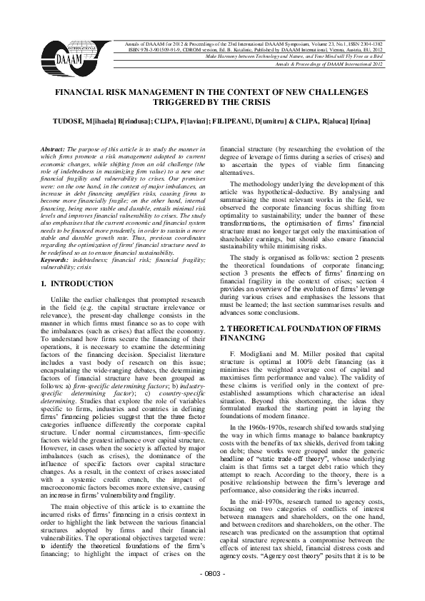 (PDF) Financial Risk Management in the Context of New Challenges ...