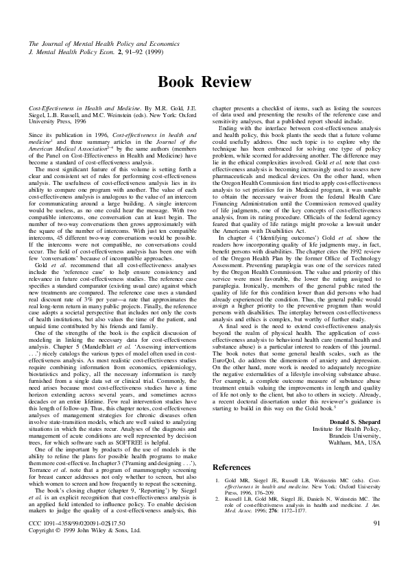 pdf cost effectiveness in health and medicine by m r gold j e