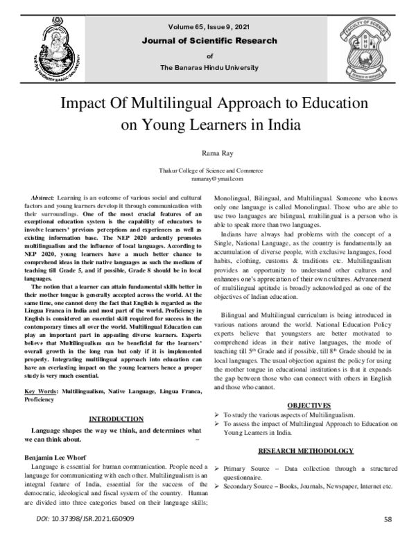 (PDF) Impact Of Multilingual Approach to Education on Young Learners in ...