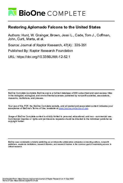 (PDF) Restoring Aplomado Falcons to the United States