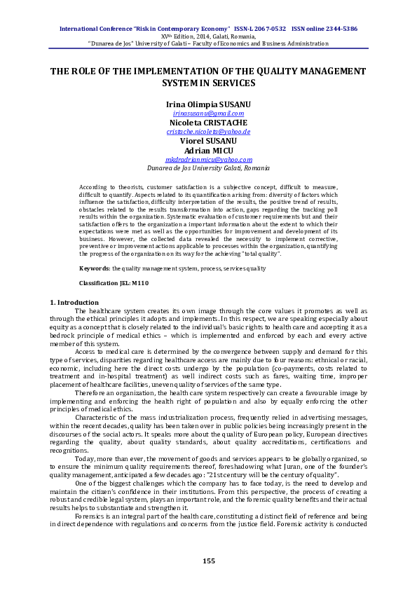 (PDF) The Role of the Implementation of the Quality Management System ...