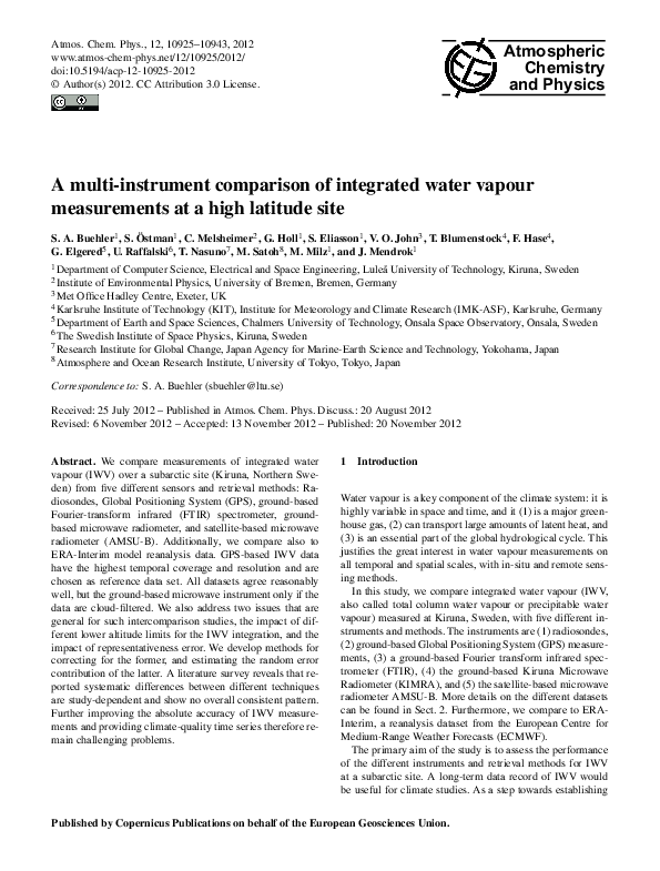 (PDF) A multi-instrument comparison of integrated water vapour ...
