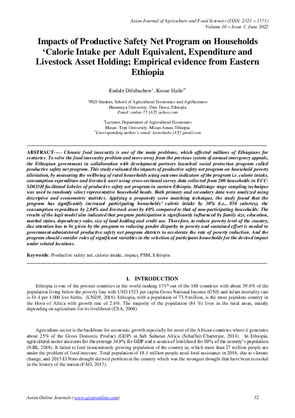 (PDF) Impacts of Productive Safety Net Program on Households ‘Calorie ...