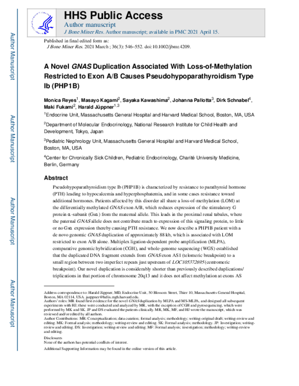 (PDF) A Novel GNAS Duplication Associated With Loss‐of‐Methylation ...