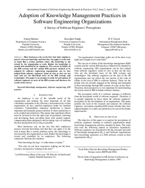(PDF) Adoption of Knowledge Management Practices in Software ...