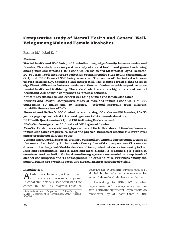 (PDF) A Comparative Study of Mental Health and General Well-being among ...