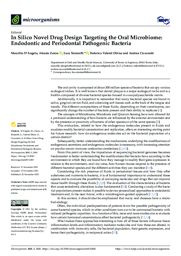 (PDF) In Silico Novel Drug Design Targeting the Oral Microbiome ...