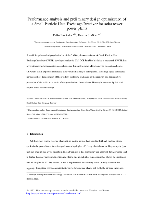 (PDF) Performance analysis and preliminary design optimization of a ...