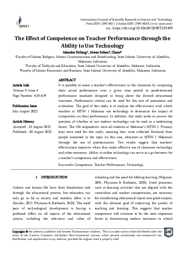 (PDF) The Effect of Competence on Teacher Performance through the ...