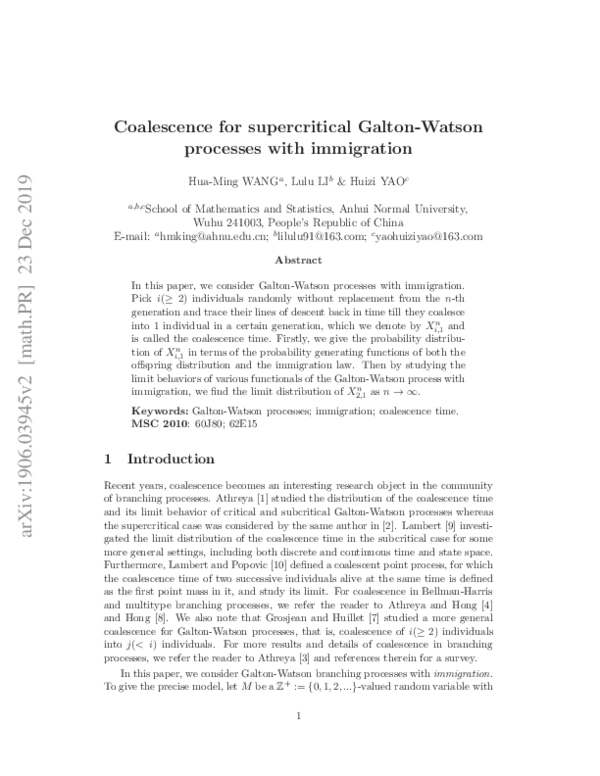 (PDF) Coalescence for supercritical Galton-Watson processes with ...