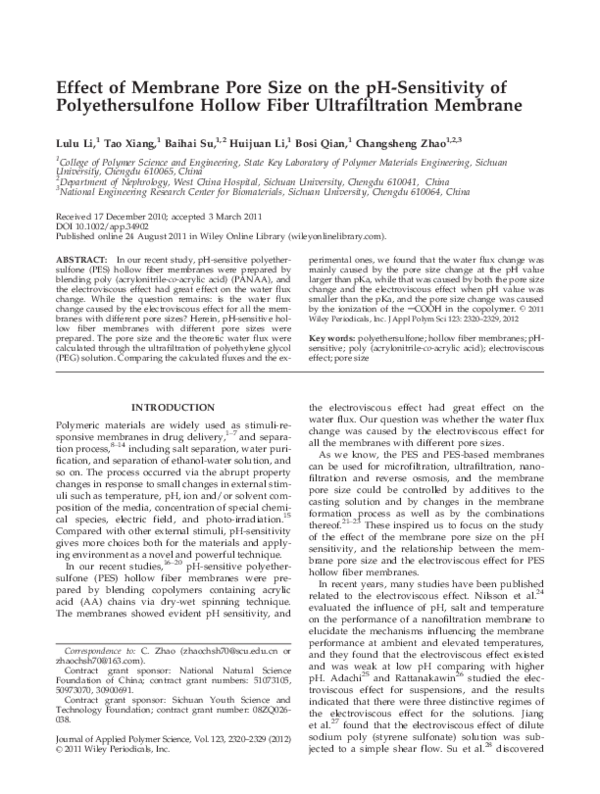 (PDF) Effect of membrane pore size on the pH-sensitivity of ...