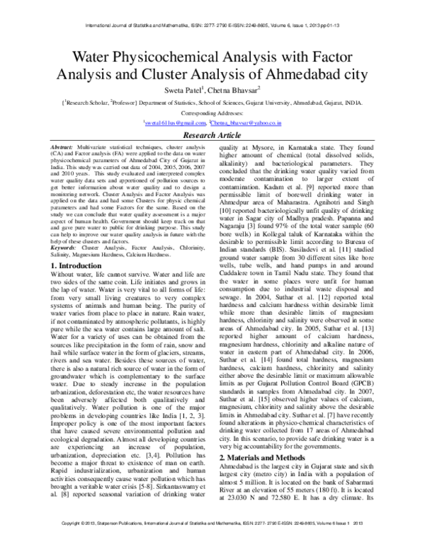 (PDF) Water Physicochemical Analysis with Factor Analysis and Cluster ...