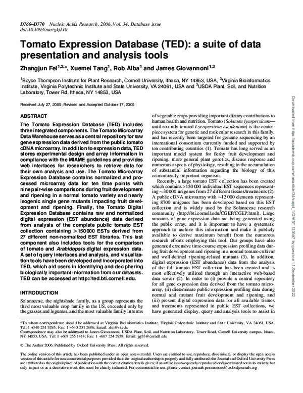 (PDF) Tomato Expression Database (TED) a suite of data presentation
