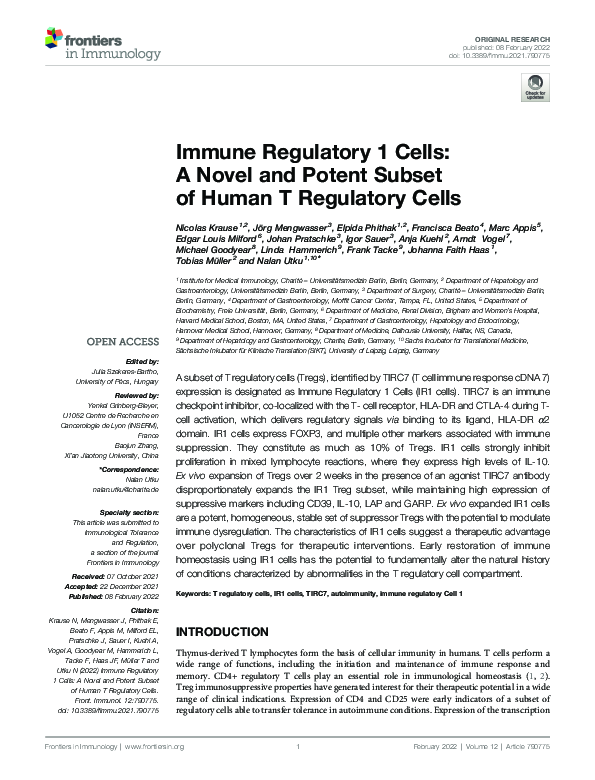 (PDF) Immune Regulatory 1 Cells: A Novel and Potent Subset of Human T ...