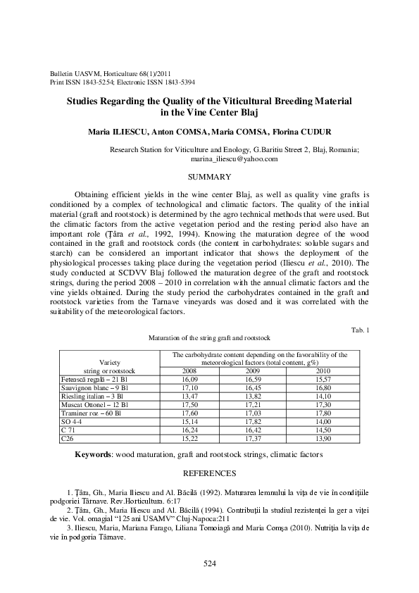 (PDF) Studies Regarding the Quality of the Viticultural Breeding ...