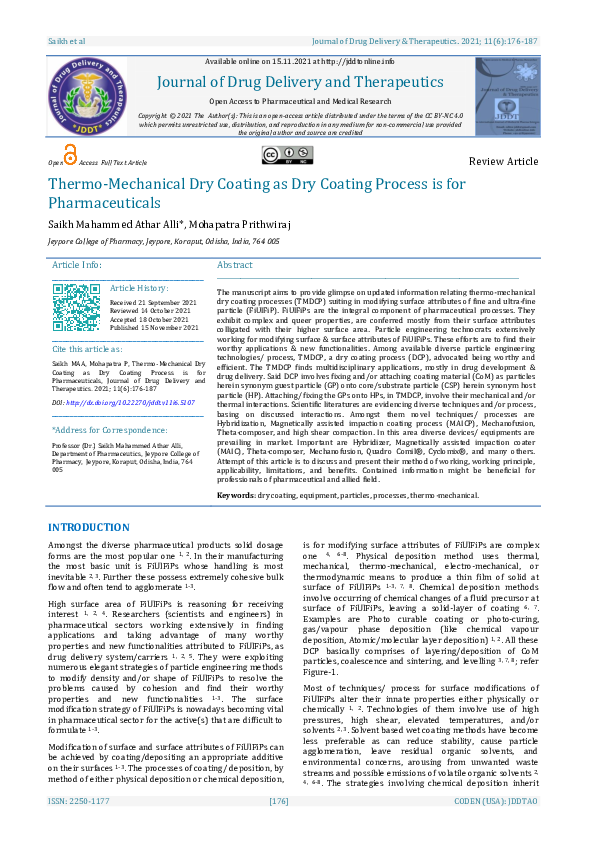 (PDF) ThermoMechanical Dry Coating as Dry Coating Process is for