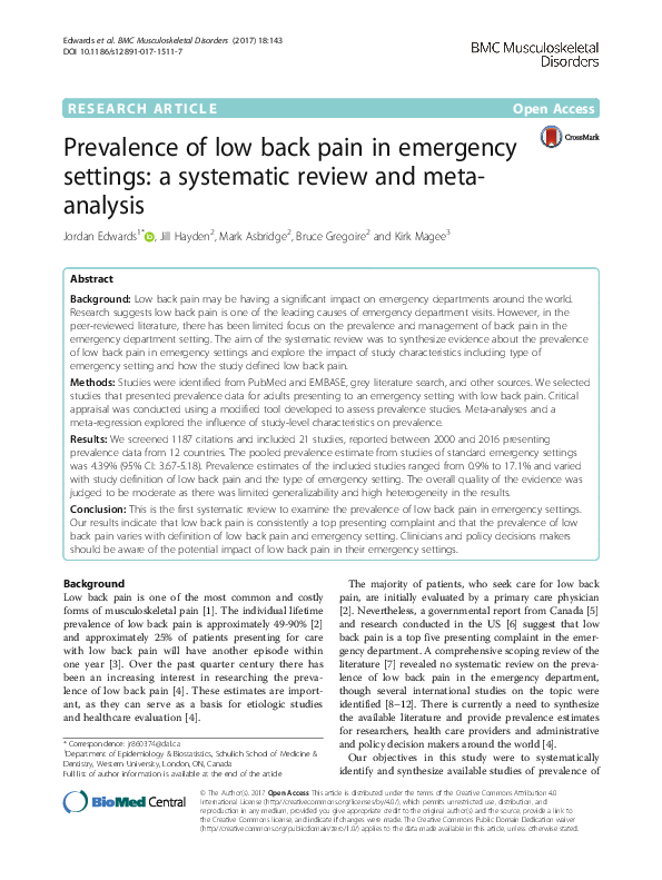 (PDF) Prevalence of low back pain in emergency settings: a systematic ...