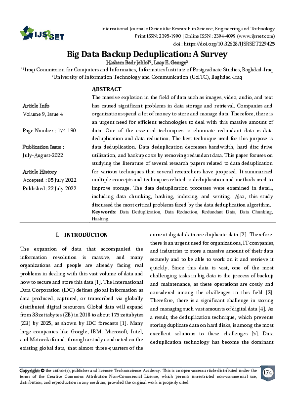 (PDF) Big Data Backup Deduplication : A Survey
