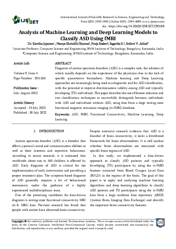 (PDF) Analysis of Machine Learning and Deep Learning Models to Classify ...