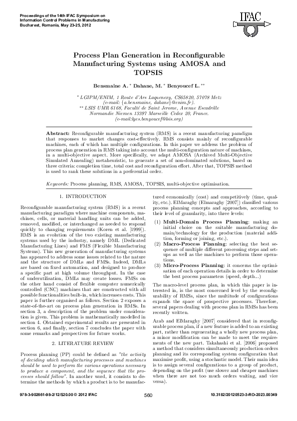 (PDF) Process plan generation in reconfigurable manufacturing systems ...