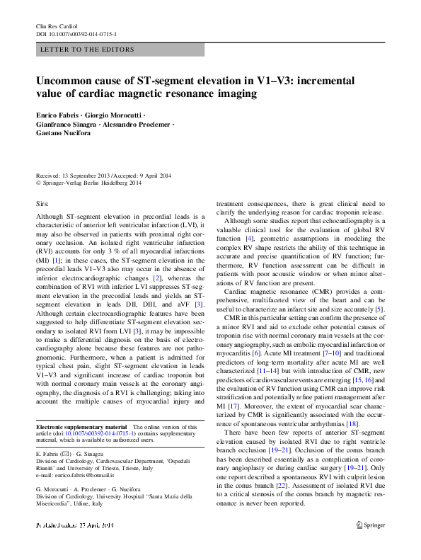 (PDF) Uncommon cause of ST-segment elevation in V1–V3: incremental ...