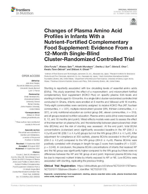 (PDF) Changes of Plasma Amino Acid Profiles in Infants With a Nutrient ...