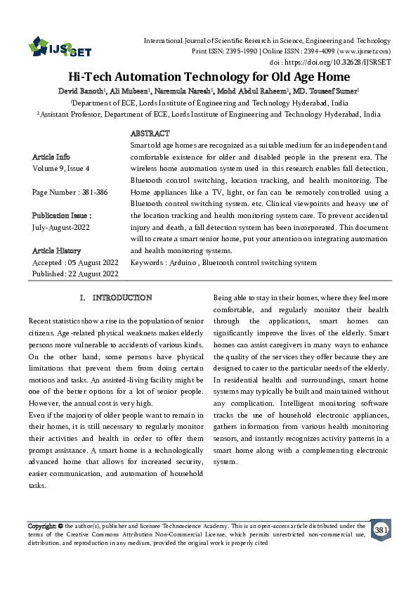 (PDF) Hi-Tech Automation Technology for Old Age Home