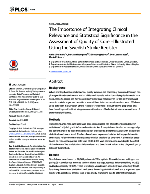 (PDF) The Importance of Integrating Clinical Relevance and Statistical ...