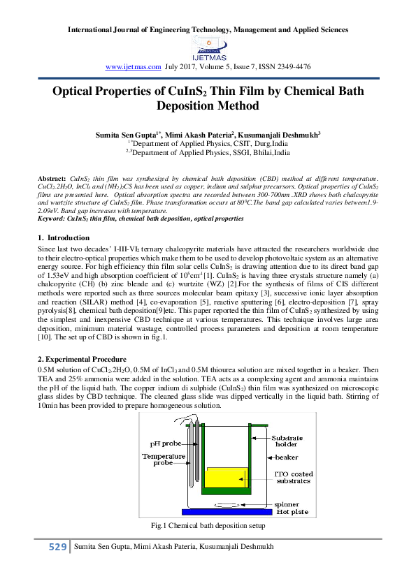 (PDF) 529 Sumita Optical Properties of CuInS 2 Thin Film by Chemical ...