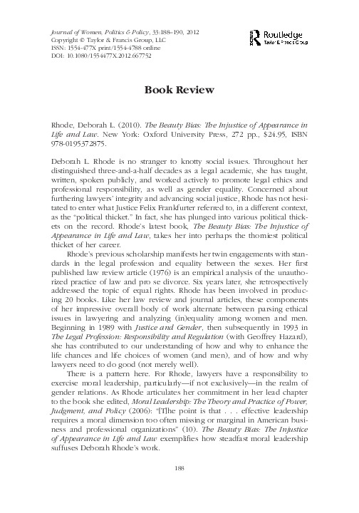 (PDF) The Beauty Bias The Injustice of Appearance in Life and Law