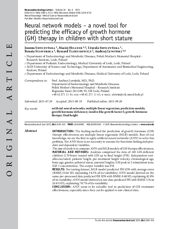 (PDF) Neural network models - a novel tool for predicting the efficacy ...